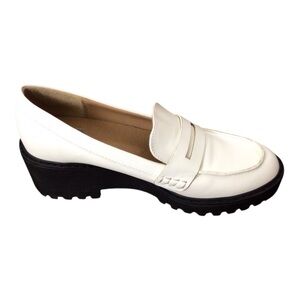 DV by Dolce Vita White Leather Penny Loafers with Black Lug Sole